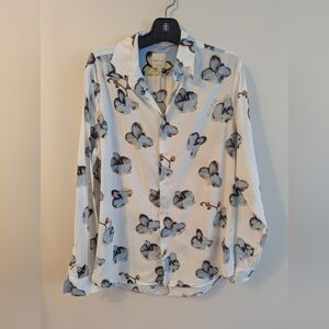 Paul Smith White Shirt with Blue and Black Butterfly Print